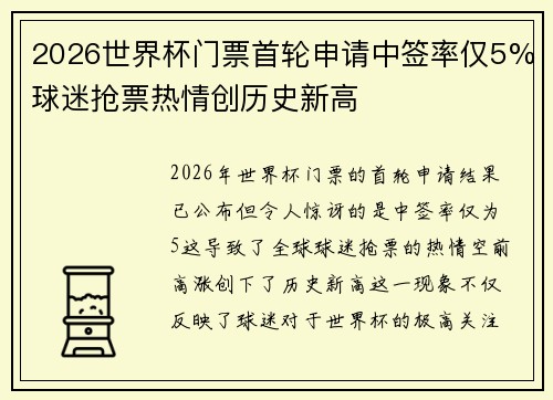 2026世界杯门票首轮申请中签率仅5%球迷抢票热情创历史新高
