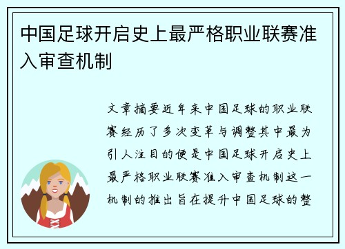 中国足球开启史上最严格职业联赛准入审查机制